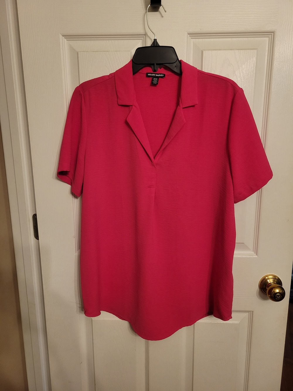 Fuchsia Collared Short Sleeve Blouse